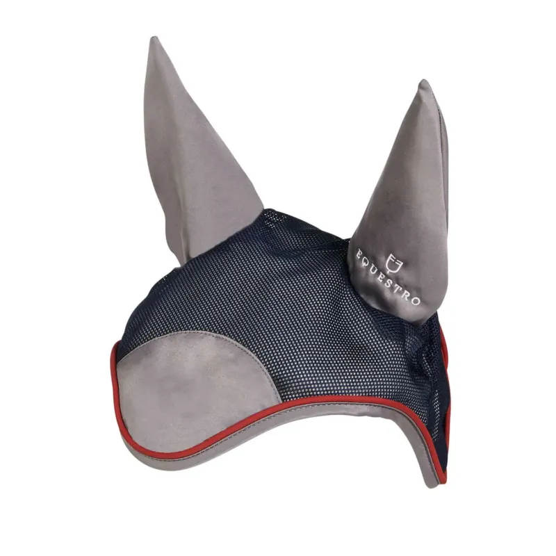 Remise Bonnet anti-mouches en coton et microfibre Equestro - Marine / rouge / gris