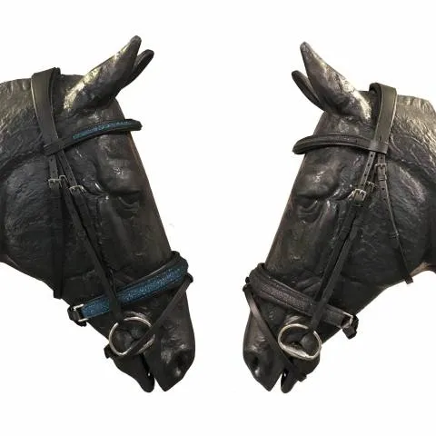 Bridon Shiny avec frontal et muserolle en crystal fabric – JMR PRO – bleu – cheval Nouvel Arrivage