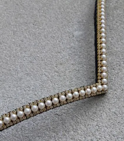 Frontal strass blanc et grosses perles - Strass - Marron - Vague - Cheval Prix Bas