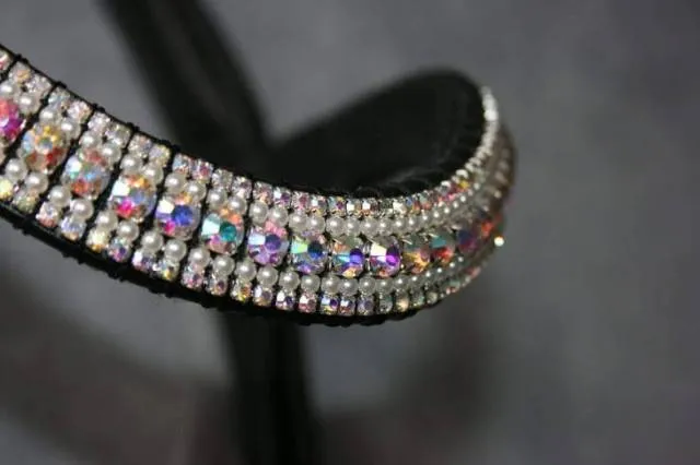 Frontal strass blanc reflets et perles - Noir - Vague - Cob Expdi Aujourdhui