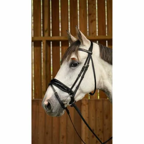 Prix Bas Bridon avec muserolle combine large et vernie Working Collection - Dy'on - Noir - double poney