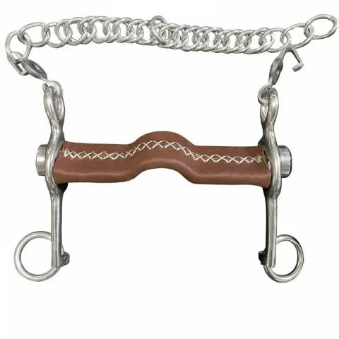 Offre Du Jour Mors Pelham plat inclinable petites branches - Jump in - Inox recouvert de cuir - 125 mm