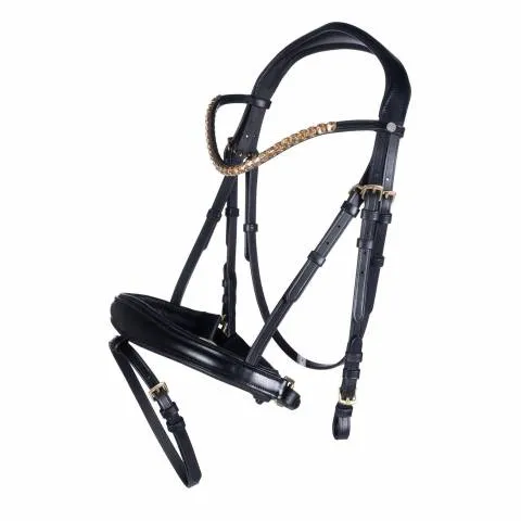 Bridon Trense Marrakesh avec frontal en strass dores - HKM - Noir - poney Meilleur Choix