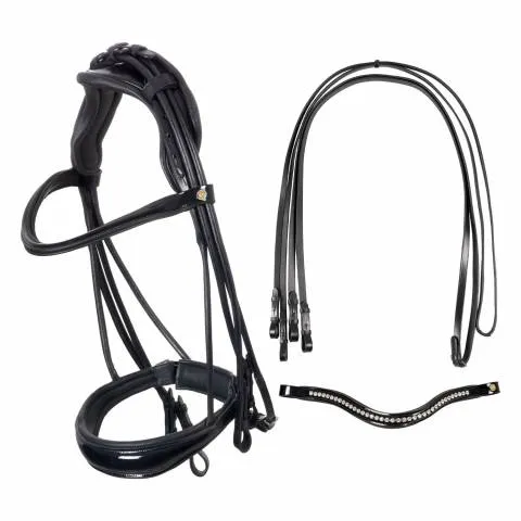 Bride EQUESTRO Dressage cuir - Ttire anatomique - Noir - Cheval Bon Plan
