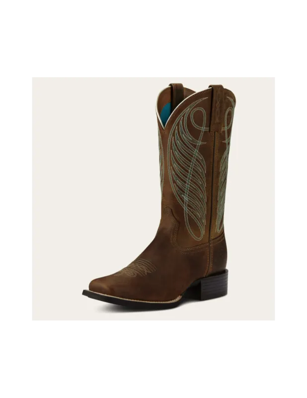 Promotion Bottes Femme Round Up Wide Square Toe – Ariat – Powder Brown – 39 – B Medium