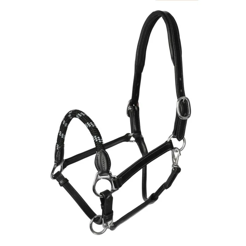 Offre Du Jour ACAVALLO – Licol en Cuir Doubl Veau  Chanfrein Corde COB BRUN