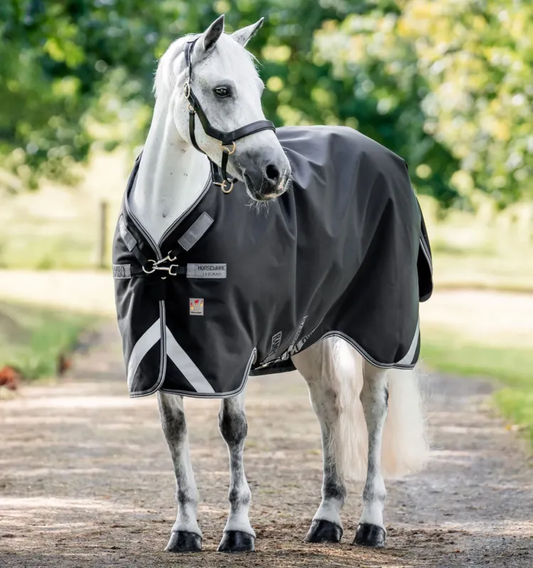 Prix Choc Couverture Horseware Rambo 1680D Turnout 250g VL - 145 cm - Noir / orage / gris argent