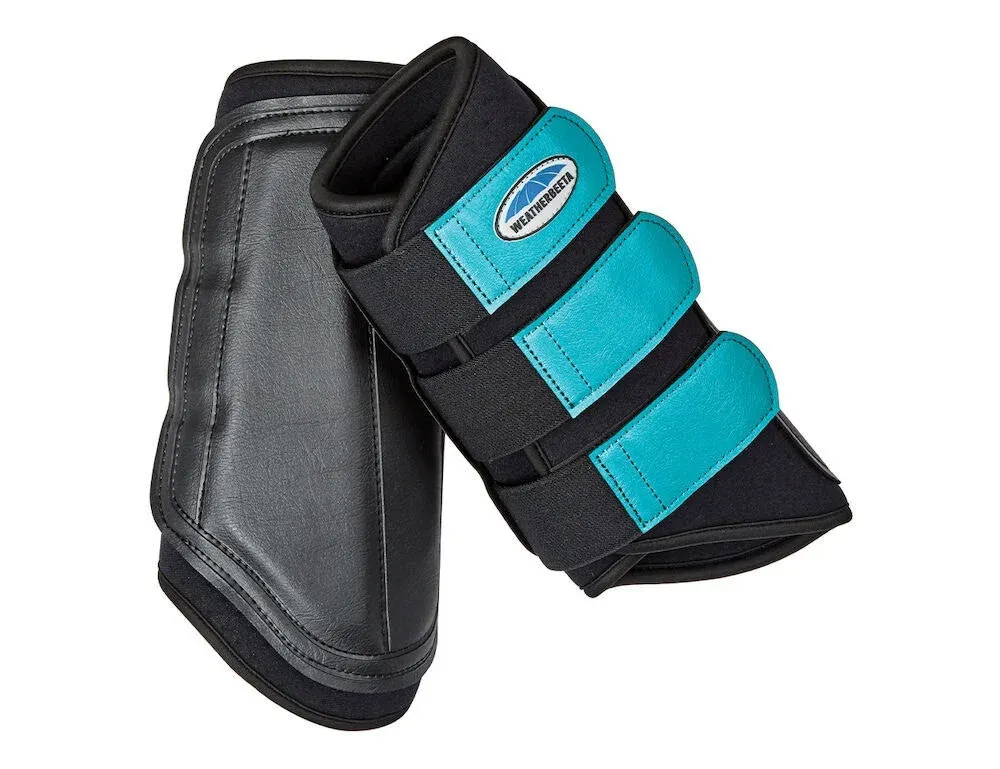 Gutres de cross Weatherbeeta antrieur - Grand cheval - Noir / turquoise Retour Gratuit