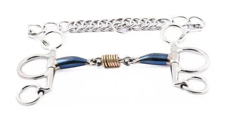 Offre Limite Mors Pelham Jump'In petites branches double brisure blue steel et cuivre - 135 mm