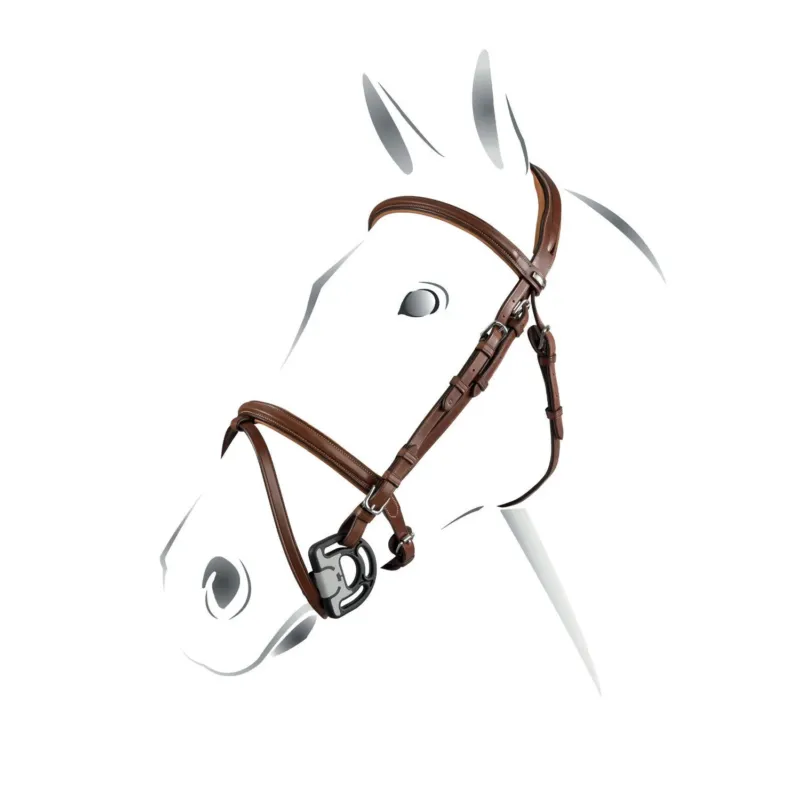 Remise Bride obstacle en cuir anglais Equestro - Grand cheval - Cognac