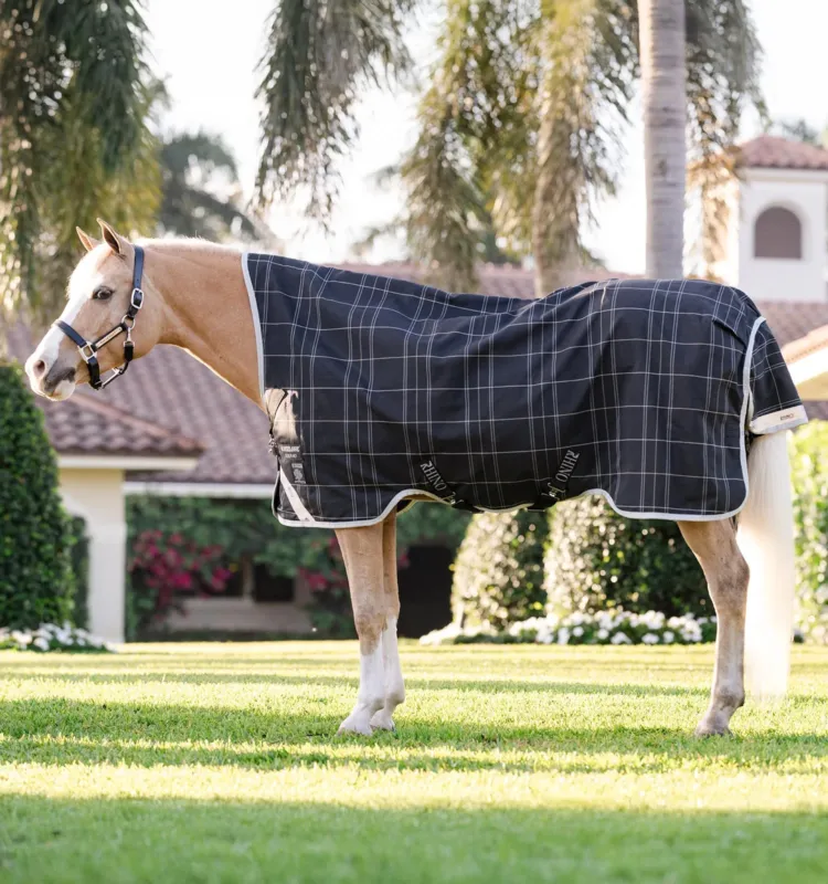 Couverture Horseware Rhino Wug Poney Turnout 100g 1000D - 95 cm - Noir / carreaux blanc gris Meilleur Choix
