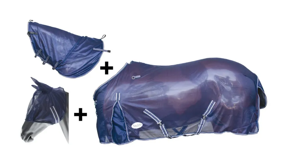 Commande En Gros Couverture Filet avec Couvre-Cou et Masque Modle Viana Umbria Equitazione – 115 cm – Marine