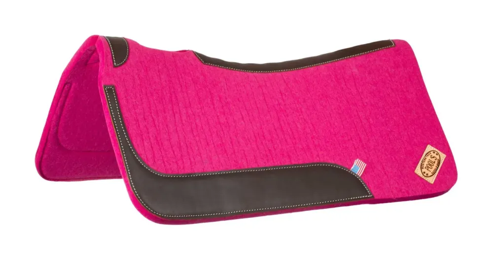 Nouvelle Collection Tapis de selle western en feutre avec inserts en cuir 32"x32" Pool's - Fuchsia