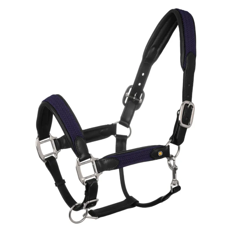 Produit De Marque Licol en cuir avec inserts en nylon tress Equestro - Cob - Noir / marine