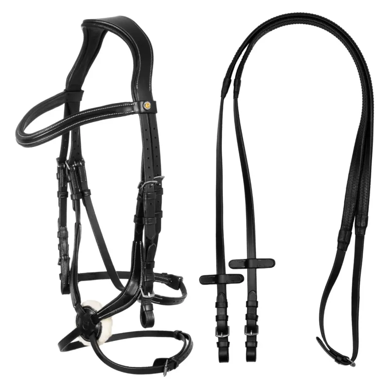 Bride anatomique en cuir mexicain Equestro – Cheval – Noir Soldes