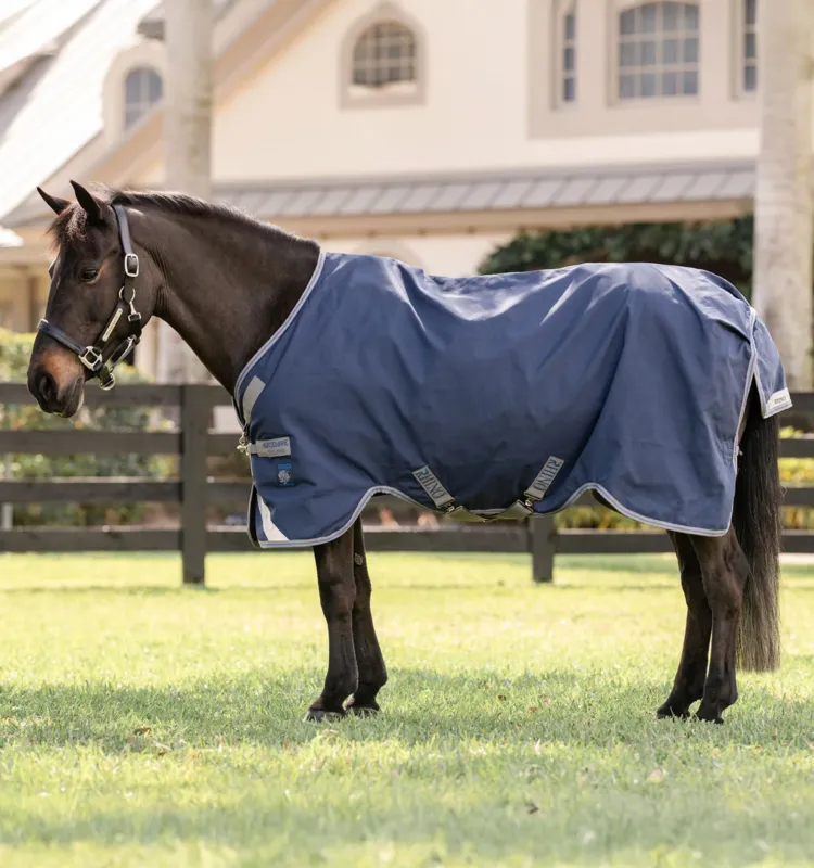 Couverture Horseware Rhino Poney Turnout 100g 1000D - 115 cm - Noir / gris titane / bleu classique Quantit Limite