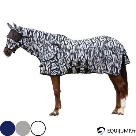 Couverture Anti-Mouches Encolure Et Bonnet QHP - MARINE/GRIS - 125CM Solde