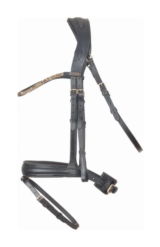 Bridon ttire anatomique Hopper T de T strass - Poney - Noir / dor Vente Flash