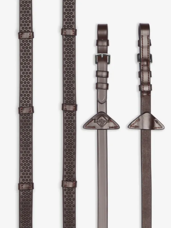 Rnes en caoutchouc souple avec arrtoirs LeMieux - Cheval - Havane / argent Acheter En Ligne