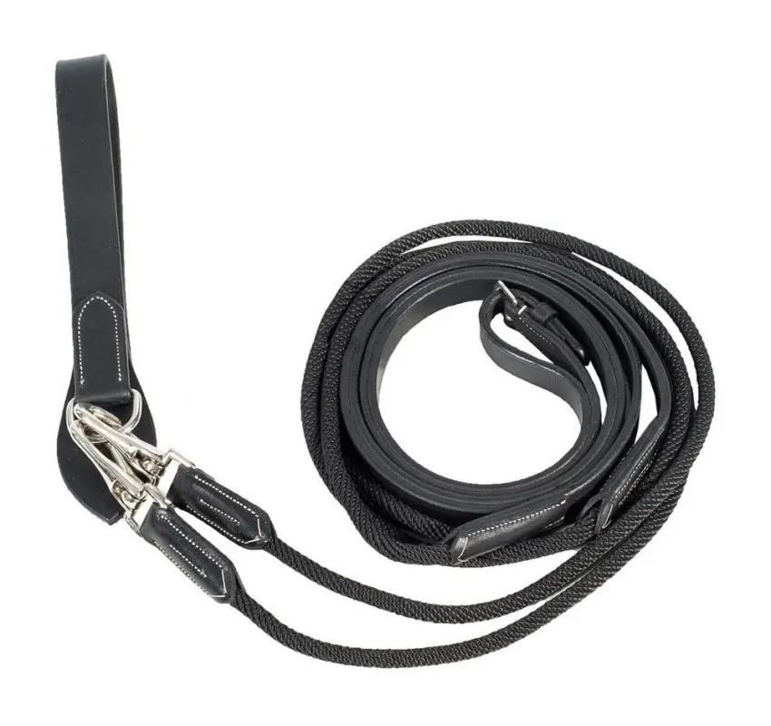 Rnes cuir/nylon type allemandes Horze Sparta - Cheval - Noir Prix Rduit