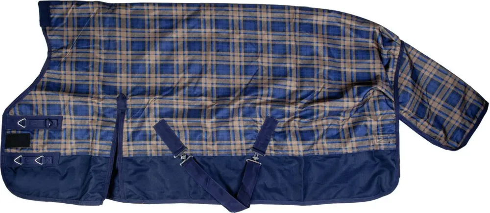 Commande En Gros Couverture highneck Providence check 1200D 300g - 155 cm - Bleu fonc / marron carreaux
