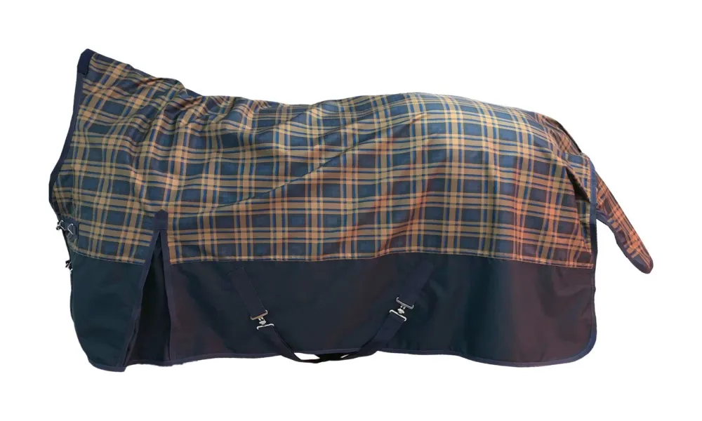 Nouveaut Couverture highneck HKM Pittsburgh check 600D 300g - 145 cm - Bleu fonc / marron carreaux