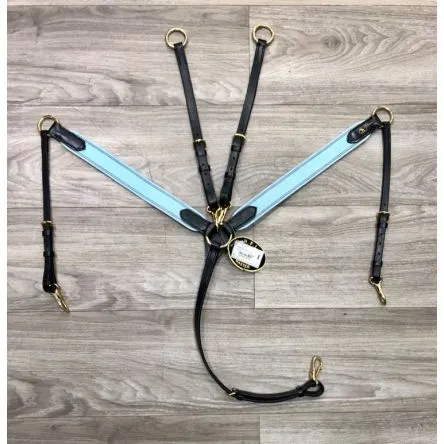 Pas Cher Collier De Chasse Elastic Cuir Noir/Elastic Bleu Ciel HFI – PONEY