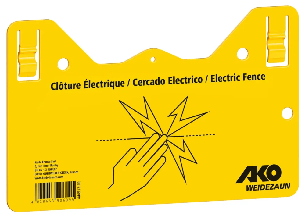 Plaque de signalisation Attention clture lectrique ! AKO - 26 cm - Jaune Paiement Scuris