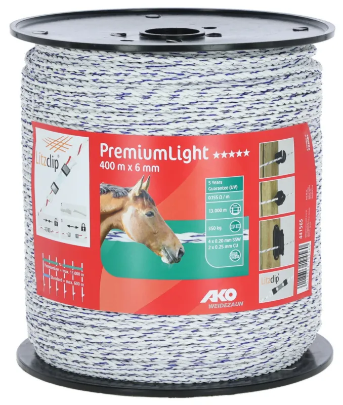 Prix Bas Cordelette de clture Premium Light AKO – 400 m – Blanc / bleu