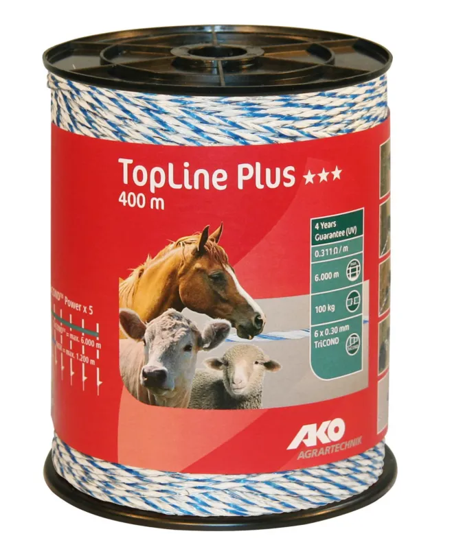 Fil de clture TopLine Plus AKO - 200 m - Blanc / bleu Nouvel Arrivage
