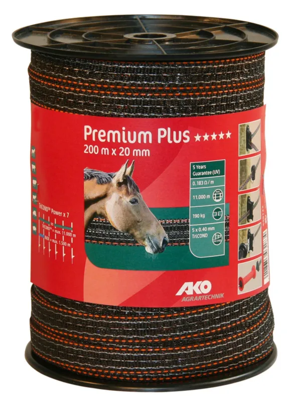 Ruban de clture Premium Plus AKO - L 200 m x l 40 mm - Marron / orange Dernire Chance