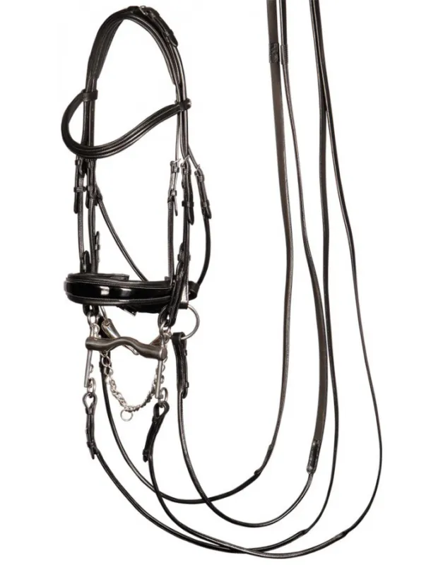 Bride – Grand Prix – en cuir rond avec large muserolle vernie Commander Maintenant
