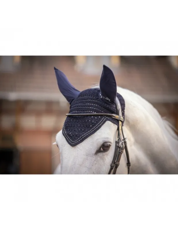 Bonnet anti mouches PENELOPE « New Strass » – Bleu marine – Pur-sang/Cob Expdition Rapide